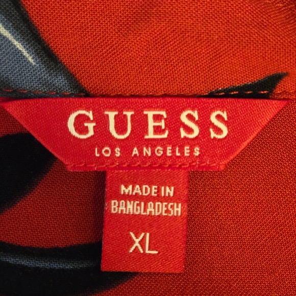 GUESS Mens Floral Viscose Short Sleeve Button Down Tropical Flowers Shirt Red XL - Picture 5 of 10